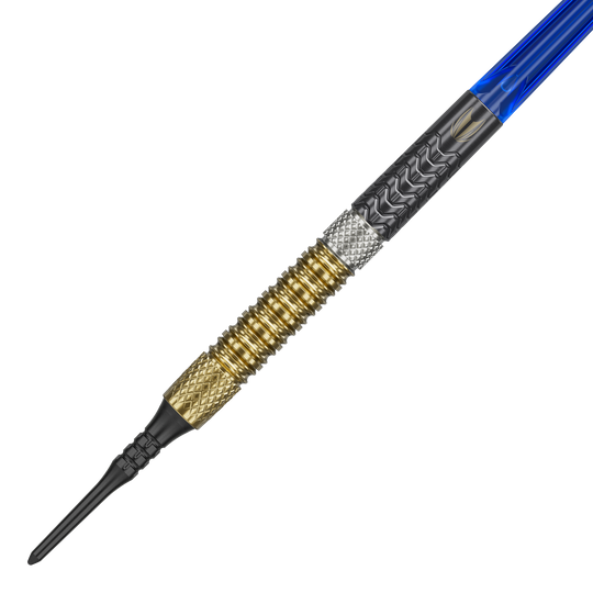 Abgebildet sind die Target Raymond Van Barneveld GEN6 Softdarts. Man erkennt die Struktur und Beschaffenheit der Darts.