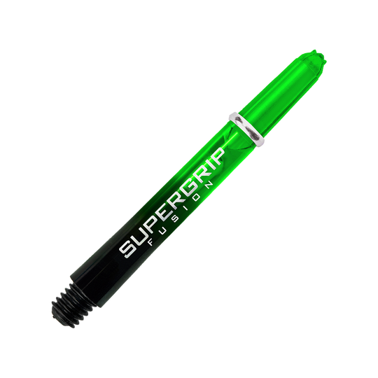 HR340_Harrows_Supergrip_Fusion_Shafts_Gr-n_40mm_2nsFOQYAE4o2Eh Das Bild zeigt einen grünen Harrows Supergrip Fusion Dart-Schaft. Im Hintergrund verlaufen grüne und graue Linien.