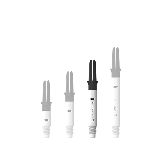 L-L-Style-Shaft Carbon Silent Straight - White Abgebildet ist der L-Style L-Shaft Carbon Silent Straight in Weiß, Modell 260. Dieses Produkt wird für den Zusammenbau von Dartpfeilen verwendet.
