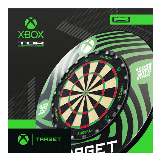 Target Xbox Dartboard Surround Bundle Abgebildet ist das Target Xbox Dartboard Surround Bundle. Es handelt sich um ein Set für Xbox-Dartboards.