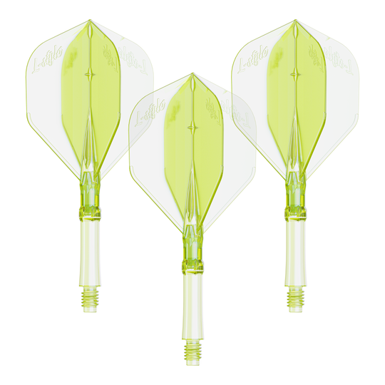 Hier ist ein Set Dart Flights in Neon-Gelb, mittlere Größe zu sehen. Die Flights sind für das L-Style L-System bestimmt.