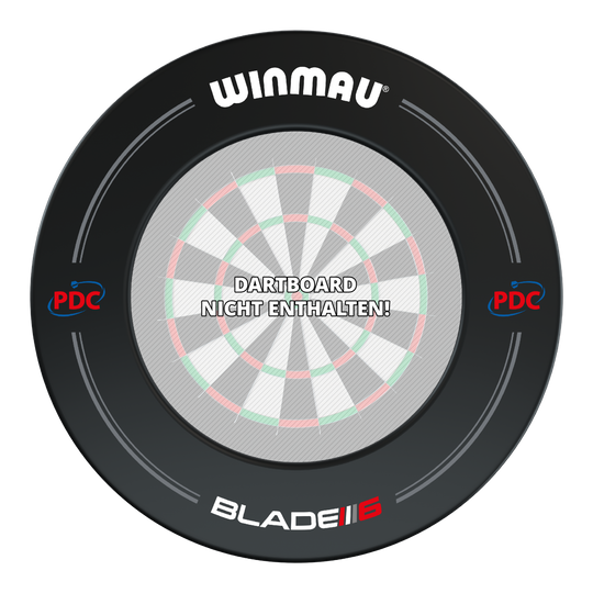 Winmau PDC Dartboard Surround - Black Das Bild zeigt den Winmau PDC Dartboard Surround in Schwarz. In der Mitte steht der Hinweis: "Dartboard nicht enthalten!"