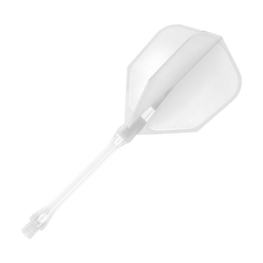 HRC-180_Harrows_Clic_Standard_Flight_Clear_2 Das Bild zeigt ein klares Dartflight-Set des Produkts „Harrows Clic Standard Flights“. Das Flight ist durchsichtig und hat eine klassische Form.