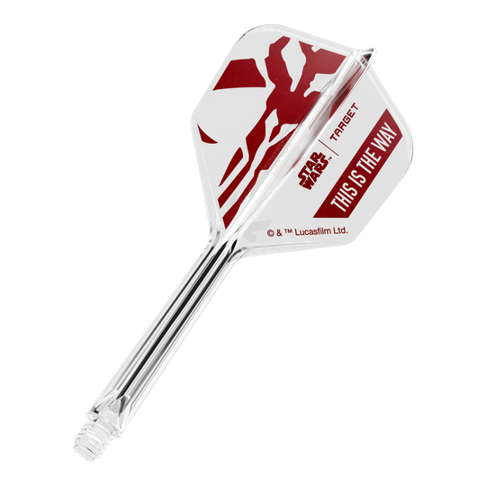 Target Star Wars K-Flex Set Mandalorian No6 Flights Zu sehen ist '410625_Target_StarWars_K-Flex_ThisIsTheWay_No6_Flights_33mm_1b'. Es handelt sich wohl um Dart-Flights mit dem Schriftzug 'This Is The Way'.