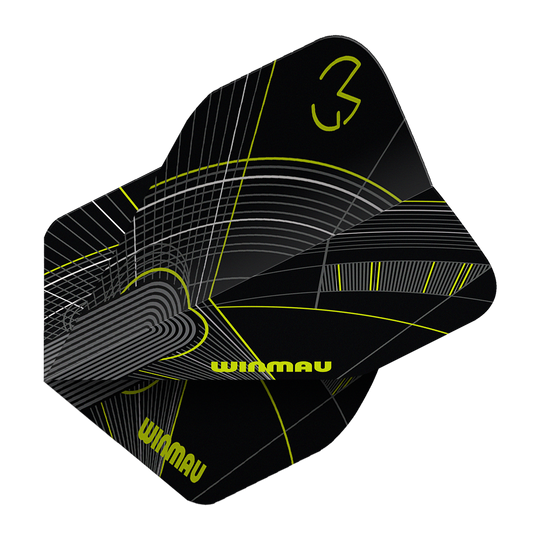 Winmau Prism Delta MvG Black Green No2 Standard Flights Das Bild zeigt die Winmau Prism Delta MvG Black Green No2 Standard Flights. Diese Dartflights sind in Schwarz und Grün gestaltet.