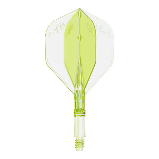 Kleine Dart-Flights in auffälligem Neongelb, vermutlich für das L-System. Diese Flights bieten eine auffällige Farbalternative für Darts.