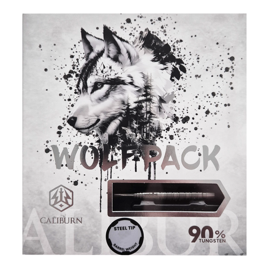 Abgebildet ist das Produkt Caliburn Wolfpack W7 Steeldarts - 21g. Dieses Set besteht aus hochwertigen Steeldarts mit 21 Gramm Gewicht.