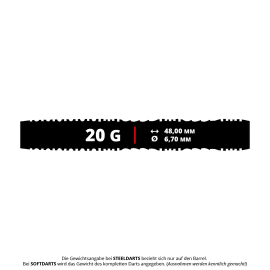 Das Bild zeigt die Shot Alchemy Mythril Softdarts mit einem Gewicht von 20g. Diese Softdarts sind für elektronische Dartboards geeignet.