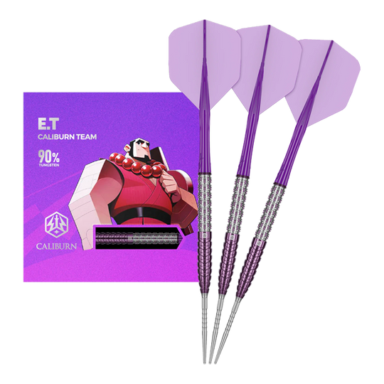 Das Bild zeigt die Caliburn Awakening E.T. Steeldarts in voller Ansicht. Alle Elemente des Produkts sind gut zu erkennen.