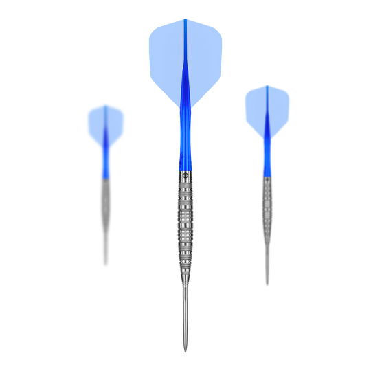 Caliburn Rix EZ-EVO R6 steel darts Das Bild zeigt Caliburn Rix EZ-EVO R6 Steeldarts in einem Set. Diese Steeldarts sind speziell für Präzisionswürfe entwickelt.