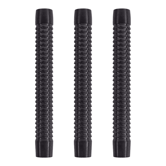 McDart Phantom soft dart barrels Das Bild zeigt drei schwarze McDart Phantom Softdart-Barrels. Sie haben eine geriffelte Oberfläche für besseren Halt.