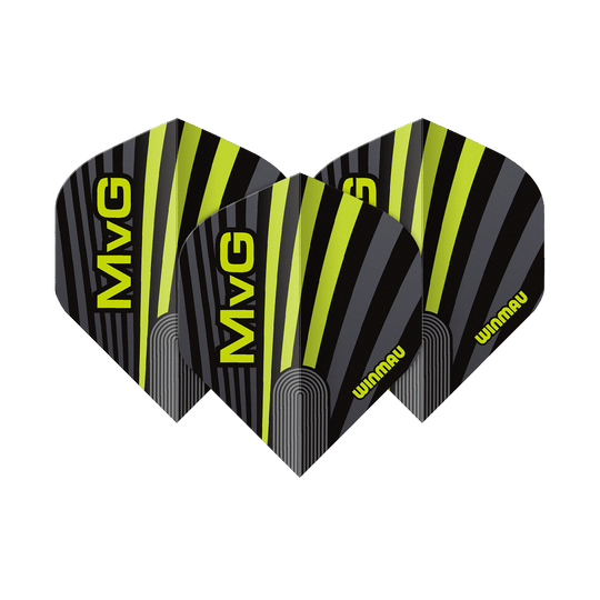 Winmau Prism Delta MvG Gray Green No2 Standard Flights Abgebildet sind die Winmau Prism Delta MvG Grey Green No2 Standard Flights. Diese Dart-Flights haben ein graues und grünes Design.