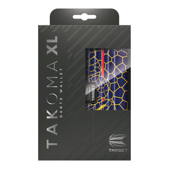 Target Takoma Josh Rock XL dart case Das Bild zeigt die Verpackung des Produkts "Target Takoma Josh Rock XL Dartcase". Das Dartcase ist teilweise durch ein Fenster in der Verpackung sichtbar und hat ein buntes, grafisches Design.