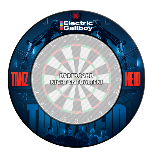 Electric Callboy Dance Envy Dartboard Surround Zu sehen ist vermutlich das Produkt 'EC01 Electric Callboy Tanzneid Dartboard Surround 3'. Es ist ein Schutzring für eine Dart-Scheibe.
