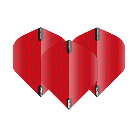 TF6425_Red_Dragon_Hardcore_Red_Standard_Flights_1FAApmgRxBM6T8 Das Bild zeigt die "Red Dragon Hardcore Red Standard Flights". Die Flights sind rot mit einem geometrischen Muster und schwarzen Markierungen.