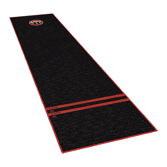 67805_Bulls_Carpet-Mat_Teppich_170_Black_1 Dies ist der Bulls Carpet-Mat Teppich 170 in Schwarz. Der Teppich hat rote Umrandungen und Markierungen bei 2,37 m und 2,44 m.