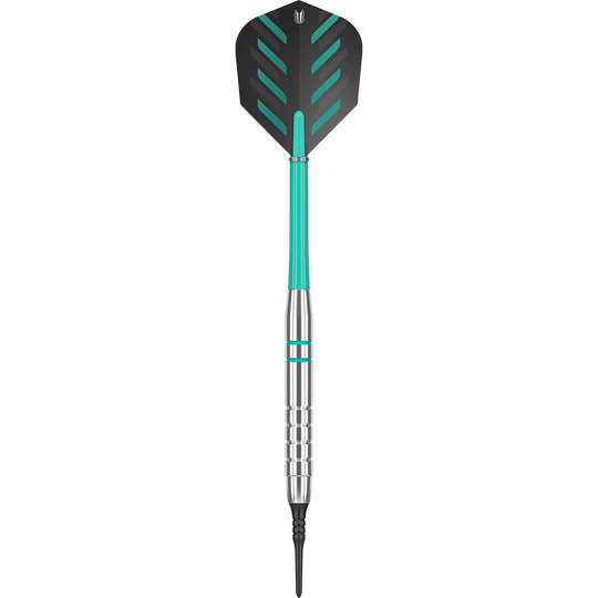 100550_Target_Rob_Cross_Silver_Voltage_Softdarts_1HKmViLZqwgvIe Target Rob Cross Silver Voltage Softdarts mit 18g. Das Bild zeigt schlanke Softdarts mit metallischem Finish.