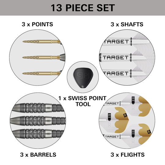 Zu sehen sind die Target Redux 02 Swiss Point Steeldarts. Diese Darts sind ideal für ambitionierte Dartspieler.