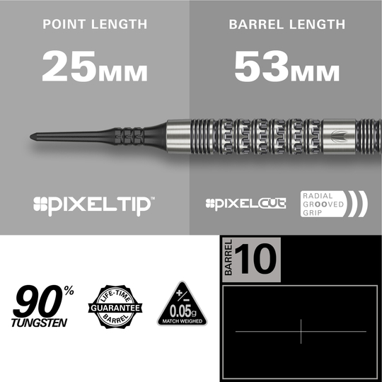Target Redux 10 soft darts - 18g Gezeigt wird das Produkt Target Redux 10 Softdarts - 18g. Die Softdarts sind als Set zu sehen.