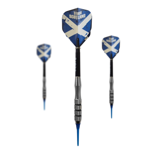 McDart Scottish Cross Brass Soft Darts - 18g Das Bild zeigt McDart Scottish Cross Brass Softdarts mit einem Gewicht von 18g. Die Darts sind für Softdartspieler geeignet.