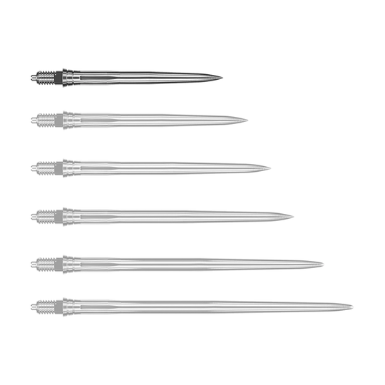 Abgebildet wird eine weitere glatte silberne Dartspitze, vermutlich in einer anderen Perspektive. Die Spitze scheint aus Metall zu bestehen.