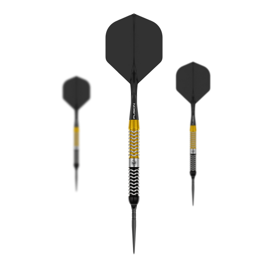 Dieses Bild präsentiert das Set der Winmau Exion Parallel Switch Point Steeldarts. Das Set ist speziell für Dart-Enthusiasten zusammengestellt.