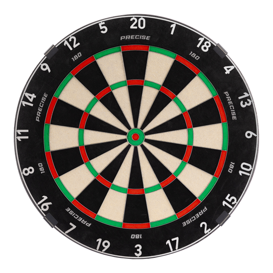 Das Bild zeigt das Precise 180 Endorphine Steeldartboard mit Nummernring in Gunmetal. Es handelt sich um eine moderne Dartscheibe für Präzisionswürfe.