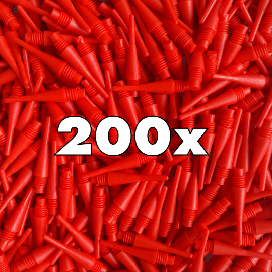 Shorties (200er Pack) - Spitzen Das Bild zeigt viele rote Softdartspitzen. In der Mitte steht groß die Zahl "200x".