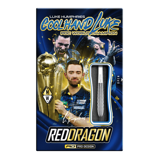 Red Dragon Luke Humphries TX1 Pioneer steel darts Die Abbildung zeigt die Red Dragon Luke Humphries TX1 Pioneer Steeldarts. Es handelt sich um hochwertige Steeldarts für professionelle Dartspieler.
