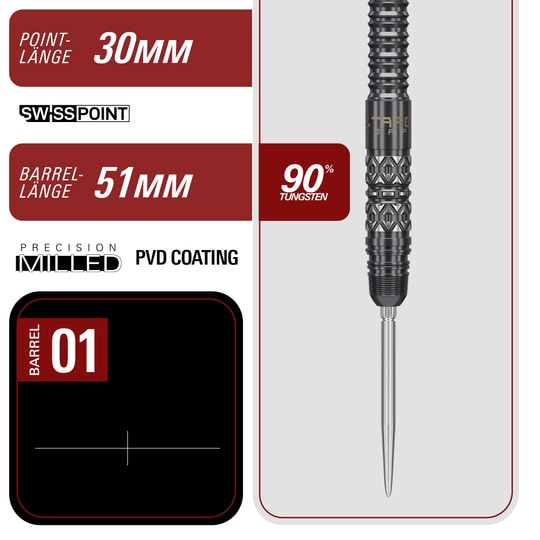 Target Japan Black Marque Creed Swiss Point Steel Darts - 23g Target Japan Black Marque Creed Swiss Point Steeldarts - 23g werden präsentiert. Die Darts sind elegant und modern im Design.