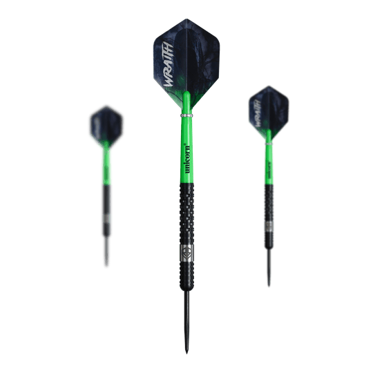 Unicorn Wraith Ross Smith Steeldarts - 22g Unicorn Wraith Ross Smith Steeldarts mit einem Gewicht von 22g sind abgebildet. Die Darts sind für das Steeldartspiel geeignet.