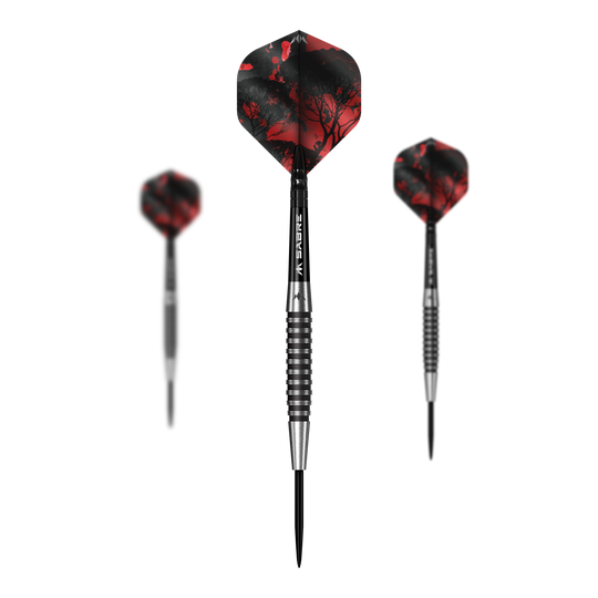 Mission Kunai Black PVD Steel Darts - 23g Auf diesem Bild sieht man das Set Mission Kunai Black PVD Steeldarts - 23g. Das Set besteht aus mehreren schwarzen Steeldarts mit einem Gewicht von 23 Gramm.