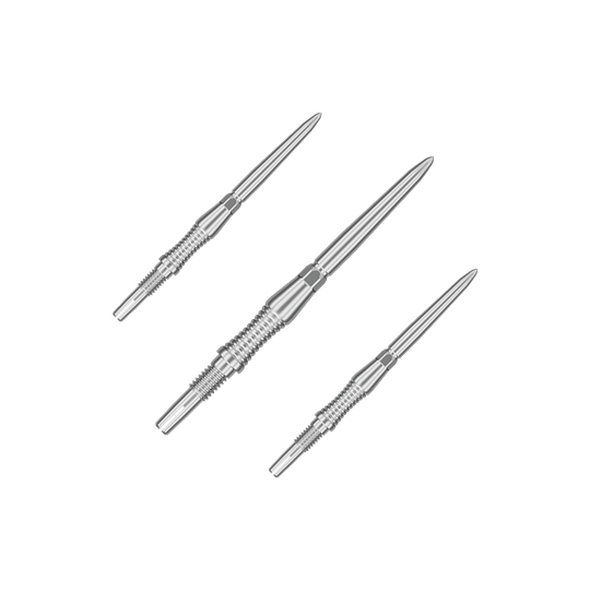 Target Swiss Point Dart Tips Signature RST - Silver Das Bild zeigt ein Produkt mit dem Dateinamen 340300_Target_Swiss_Point_Dartspitzen_Signature_RST_Silber_30mm_1Set. Es scheint sich um ein Set silberner Dartspitzen mit 30 mm Länge zu handeln.