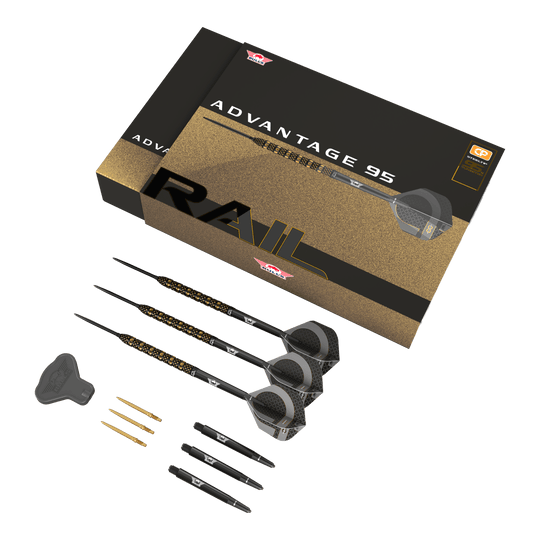 Bulls NL Advantage 95 Rail Convertible Point Steel Darts Abgebildet ist das Bulls NL Advantage 95 Rail Convertible Point Steeldarts Set. Die Darts sind schlank gehalten.