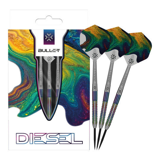 Bullet Diesel V2 steel darts Dies ist ein Bild der Bullet Diesel V2 Steel Darts. Die Darts sind für den Einsatz beim Steeldart geeignet.