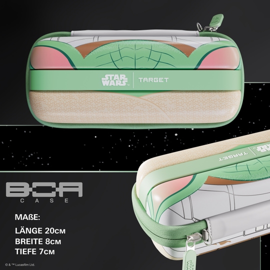 Target Star Wars Boa Dartcase - Grogu Dies ist das Target Star Wars Boa Dartcase - Grogu mit einem einzigartigen Star Wars Motiv. Die Tasche schützt Darts und Zubehör auf stilvolle Weise.