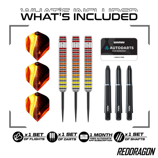 Dies ist ein Red Dragon Furnace Steeldart. Der Dartpfeil wird für Präzision und Stabilität beim Spielen verwendet.