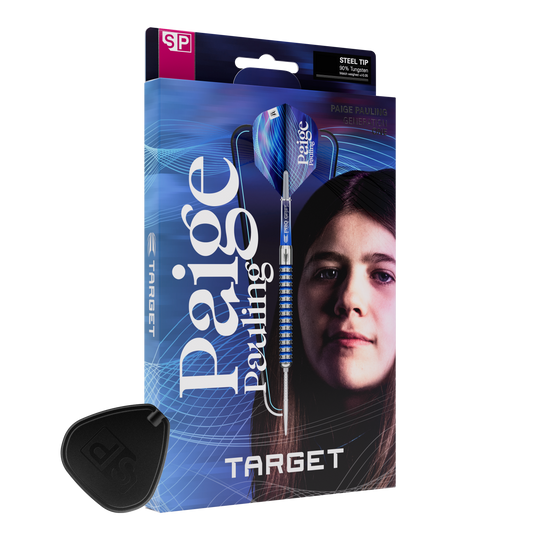 Target Paige Pauling GEN1 Swiss Points Steeldarts - 22g Das Bild zeigt das Target Paige Pauling GEN1 Swiss Points Steeldarts - 22g. Es handelt sich um professionelle Steeldarts für Dartspieler.