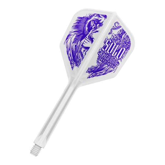 Das Bild zeigt das Produkt "Target Japan K-Flex Keita Ono Solo No6 Flight-Shaft-System". Es hat ein weißes Design mit lila Grafiken und Schriftzügen.