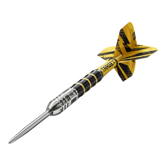 Target Buzz 02 Swiss Points steel darts Das Bild zeigt die Target Buzz 02 Swiss Points Steeldarts. Die Steeldarts sind aus nächster Nähe aufgenommen.