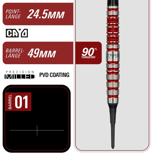Target Black Marque Spinel Soft Darts - 21.5g Zu sehen sind die Target Black Marque Spinel Softdarts mit 21,5g Gewicht. Perfekt geeignet für anspruchsvolle Dartspieler.
