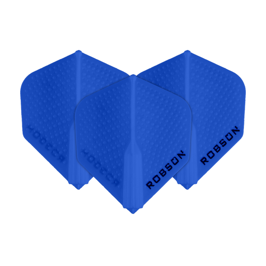 Robson Plus Dimple Flights - Blau Das Bild zeigt drei blaue Robson Plus Dimple Flights. Sie haben eine strukturierte Oberfläche und den Schriftzug "ROBSON" aufgedruckt.