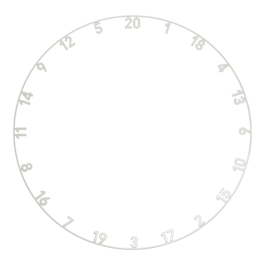 Das Bild zeigt eine OnePiece Dartboard Zahlenring in Gunmetal Optik mit Lasercut. Der Zahlenring gehört zur Precise180 Serie.