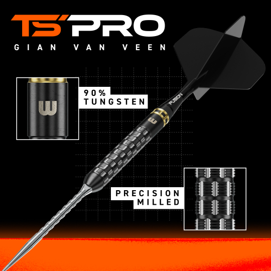 Winmau Gian Van Veen TS-PRO Switch Point Steeldarts Abgebildet sind Winmau Gian Van Veen TS-PRO Switch Point Steeldarts. Die Darts sind aus leicht glänzendem Material mit auffälligen Details.