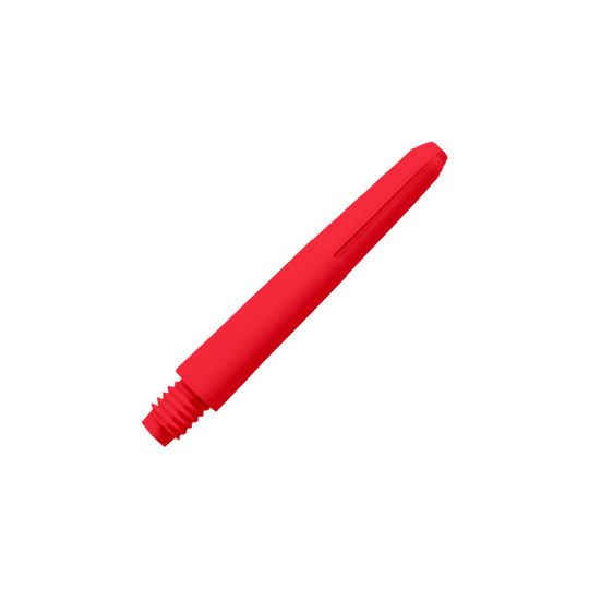 570_Nylon_Shafts_Rot_35mm_2 Das Bild zeigt einen roten Nylon-Schaft. Er hat eine glatte Oberfläche und ist für den Einsatz bei Darts geeignet.