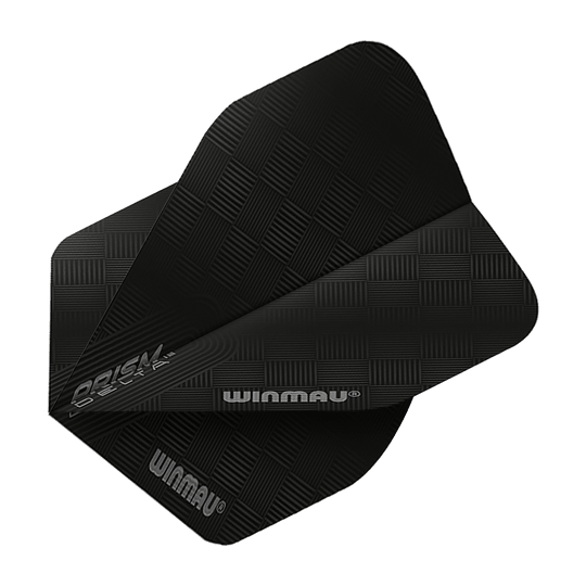 6915-201_Winmau_Prism_Delta_6915-201_Standard_Flights_2 Dies ist ein schwarzes Dartflight des Modells "Winmau Prism Delta 6915.201 Standard". Das Flight hat ein kariertes Muster und trägt den Aufdruck "Winmau" sowie "Prism Delta".