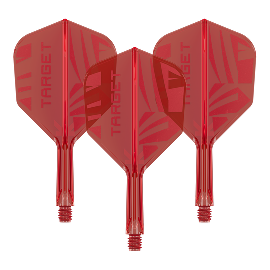 Target K-Flex Red No6 Flights Ein Set von Target K-Flex Red No6 Flights in 19 mm wird im Bild gezeigt. Die Flights sind eng angeordnet.