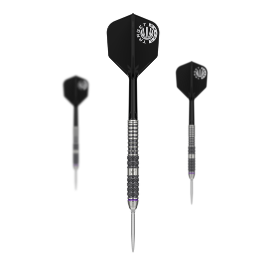 Zu sehen sind die Target Japan Yuta Hayashi Sirius Swiss Point Steeldarts - 23g. Die Darts zeichnen sich durch ihr modernes Design und ihre präzise Verarbeitung aus.