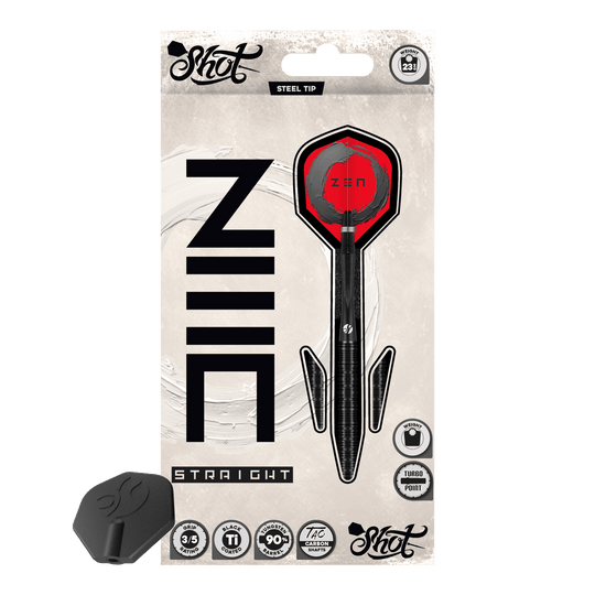 Shot ZEN Straight Turbo Point Steel Darts - 23g Dies ist ein Bild der Shot ZEN Straight Turbo Point Steeldarts - 23g. Die Steeldarts sind im Detail abgebildet.