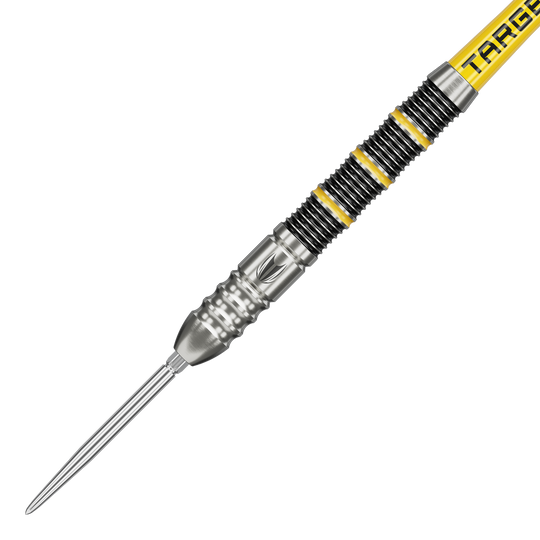 Gezeigt werden die Target Buzz 02 Swiss Points Steeldarts. Sie sind ideal für professionelle Dartspieler.